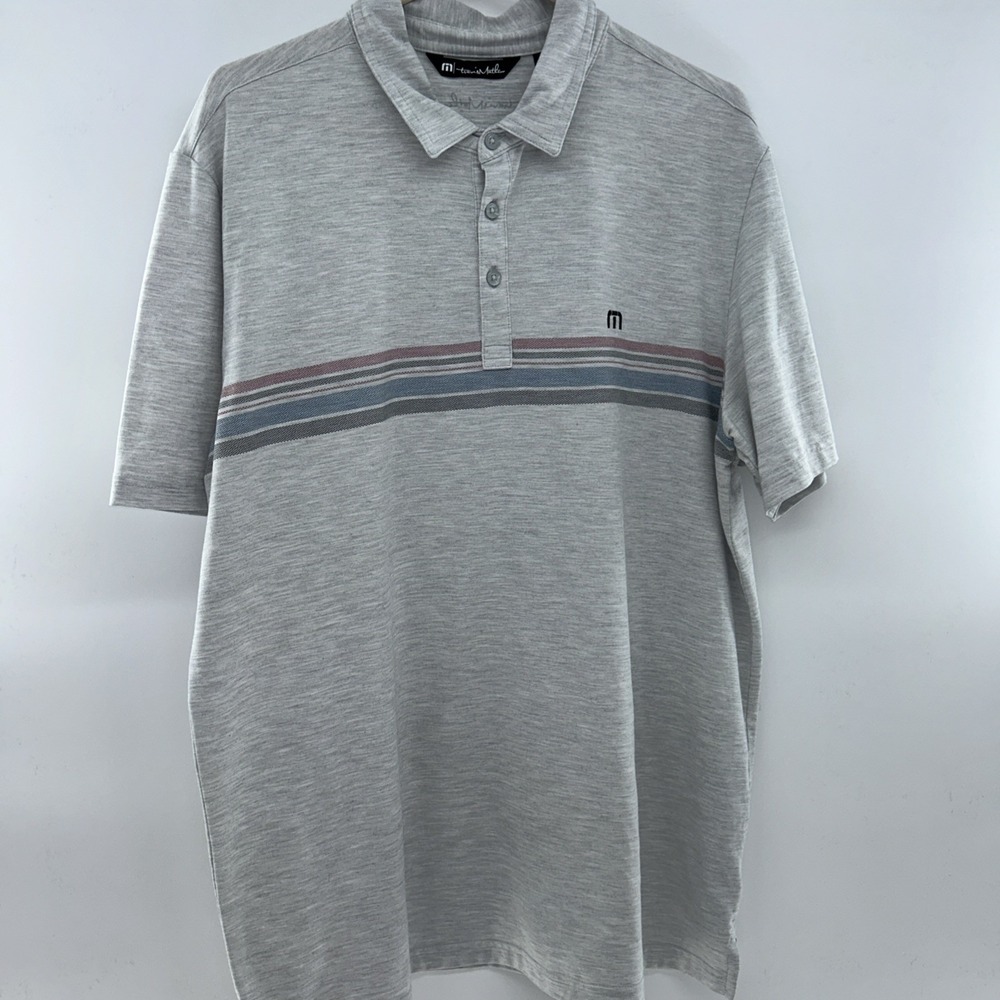 TravisMathew Polo Shirt Mens Large Gray Stripe Golf Performance‎ Stretch Casual